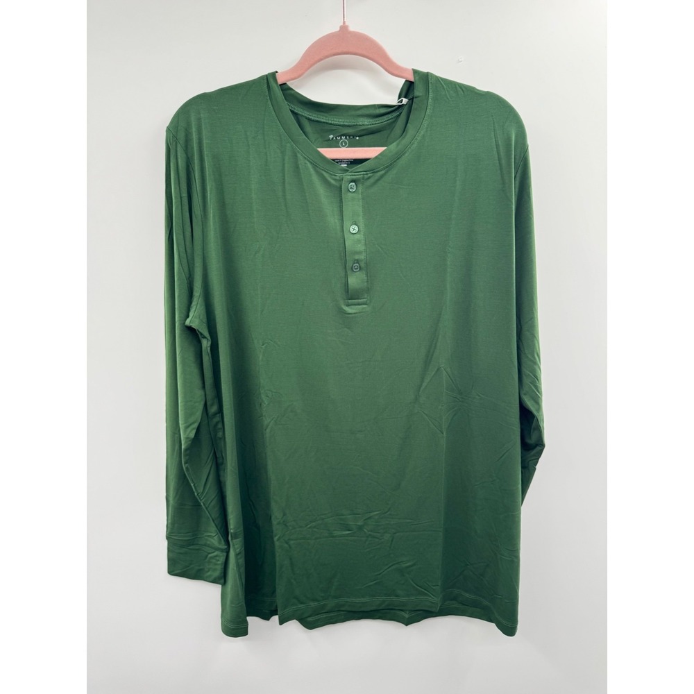 In My Jammers Top Men's Large Green Stripe Stretch Henley Neck Long‎ Sleeve NWT